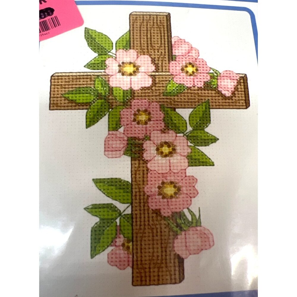 Floral Wooden Cross Wall Art Sticker - Pink